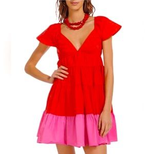 Staud Corsica Mini Dress - Red & Pink, Size: Small